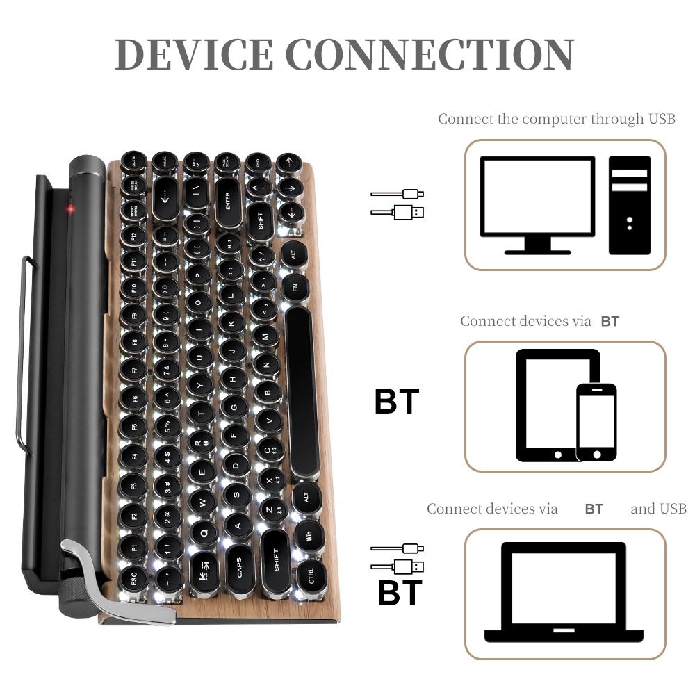Tw1867 Retro Wireless Typewriter Bt Mechanical Multi Devices Connection ...