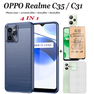 (4 In 1) เคสโทรศัพท์มือถือ ฟิล์มเซรามิค ฟิล์มเลนส์ ฟิล์มด้านหลัง สําหรับ Realme C35 C31 C21Y C25Y C21 C11 2021