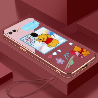 เคสโทรศัพท์มือถือ ขอบตรง ลายการ์ตูนหมีพูห์ สําหรับ Oppo A7 A5S A12 A9 2020 A5 2020 A72 5G A73 2022 F17 A1K A71