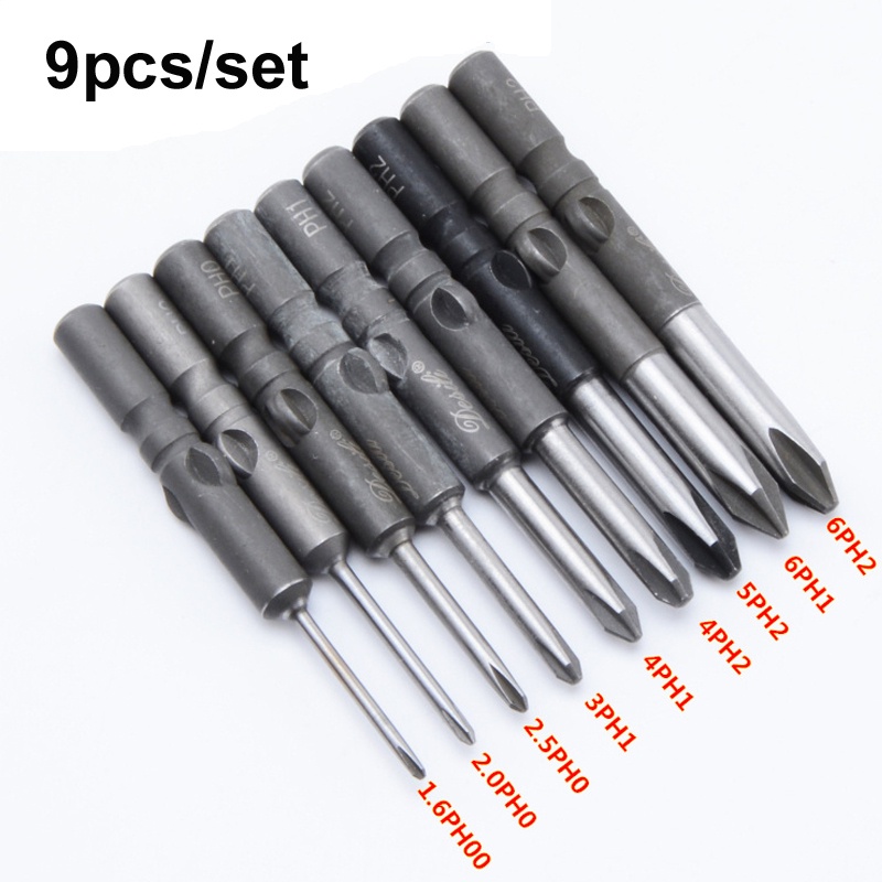 9PCS/set 801 5mm 802 6mm Round Shank Magnetic Electric Phillips Cross Screwdriver Bits 60mm Length P