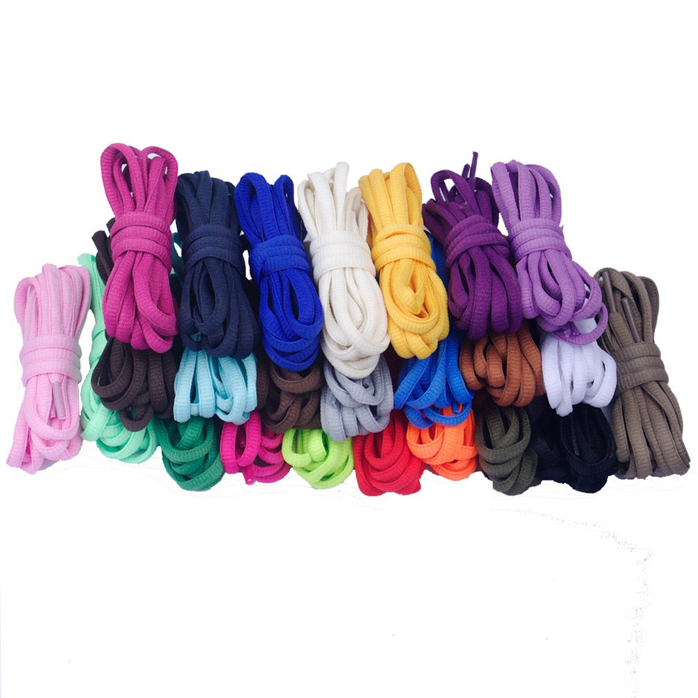 หลากหลายสีของ Shoestrings เชือกผูกรองเท้ารูปไข่รองเท้าแบน Laces ยาว 140 ซม.