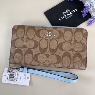 👑ผ่อน0%~แท้100%👑 coach c4452  LONG ZIP AROUND WALLET IN SIGNATURE CANVAS