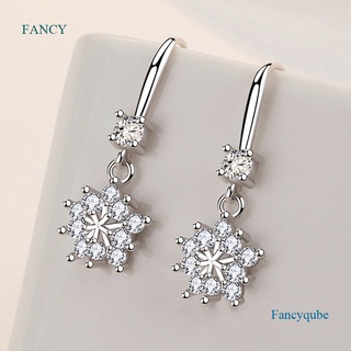 Fancy ต่างหูเงินแท้ 925 จี้รูปเกล็ดหิมะ ประดับเพทาย เครื่องประดับ สําหรับผู้หญิง