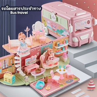 👶🏰บ้านตุ๊กตาบาร์บี้สุดหรู สาวบ้านตุ๊กตามีไฟLED มีเฟอร์นิเจอร์ ของเล่นบ้านบาร์บี้ บ้านตุ๊กตาDIYมีตุ๊กตา ของเล่นชุดปราสาทเจ้าหญิน DIY ประกบฟรี รถโดยสารประจำทาง