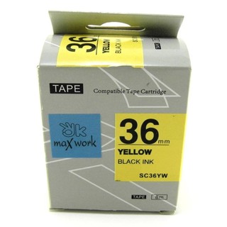 เทปพิมพ์อักษร OK MAXWORK 36 mm. EPSON LC-7YBP SC36YW (พื้นสีเหลือง ตัวอักษรสีดำ)