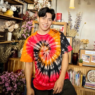 เสื้อมัดย้อมสีสด UNISEX | TIE DYE T-SHIRT | ผ้า Cotton100% - KT88-ส้ม-ดำ-แดง