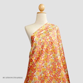 FLORAL DESIGN PRINTED THAI SILK FABRIC - ผ้าไหมไทยแท้ พิมพ์ลาย ลวดลาย ดอกไม้