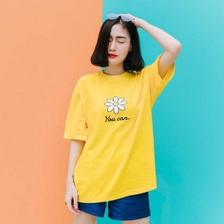 เสื้อทรงใหญ่สีเหลืองสดใสลายดอกเดซี่