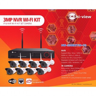 Hiview กล้องวงจรปิดไร้สาย WIFI IP Camera 8 CH 3.0 MP 1080P