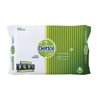 ทิชชูเปียก เดทตอล แอนตี้แบคทีเรีย (ซอง 50 แผ่น) สีเขียว กระดาษทิชชู Wet Wipes Dettol Antibacterial (50 sachets) Green