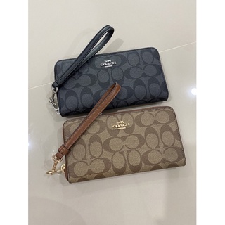 NEW Coach wallet ลาย coach สีเทา น้ำตาล กระเป๋าสตางค์ซิปรอบใบยาว