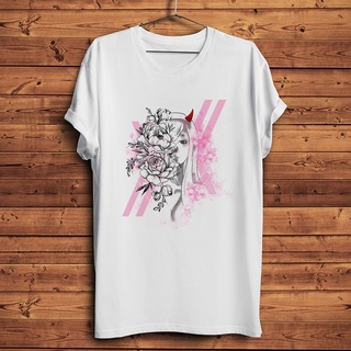 ขายดี!เสื้อยืดแขนสั้นลําลอง พิมพ์ลายการ์ตูน DARLING in the FRANXX ดอกไม้ bloom zero two 002 สีขาว สไตล์สตรีท สําหรับผู้ช