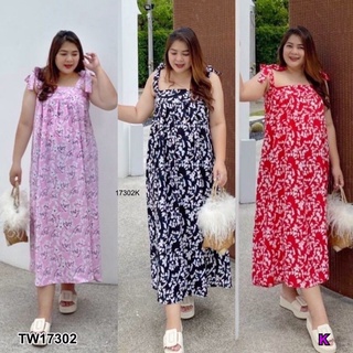 TW17302 Dress#Bigsize เดรสสายเดี่ยวแบบผูกโบว์