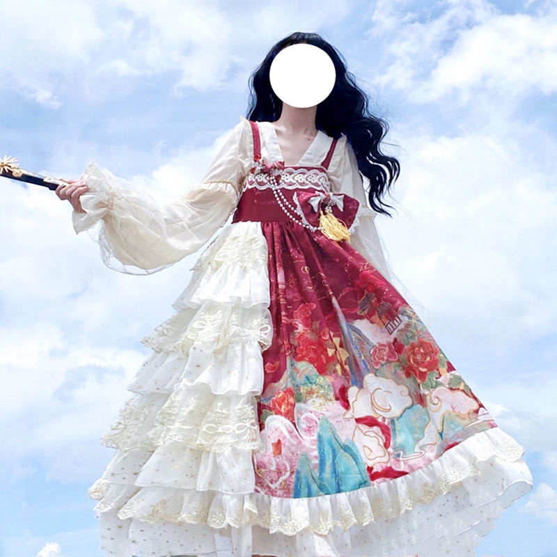 🍓ชุดคอสเพลย์🍓✷✆เห็ดเกาหลี Cool {จุด} ~ การออกแบบดั้งเดิม Lolita เก้าไมล์ลอยสไตล์จีนและองค์ประกอบ Han