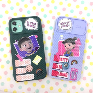 เคส i7/11/12 พร้อมส่งจากไทย!! เคสโทรศัพท์ฝาปิดเลนส์กล้องฝาสไลด์ เคสกันเลนส์กล้อง เคสสีพาสเทล พิมพ์ลายการ์ตูน เคสแฟชั่น