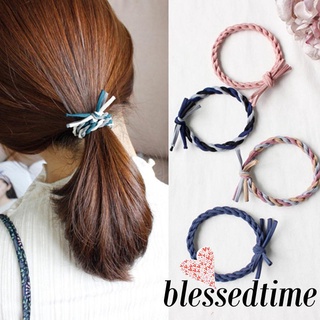 Blessedtime- ยางรัดผมหางม้าถัก สีพื้น ยืดหยุ่น สําหรับผู้หญิง