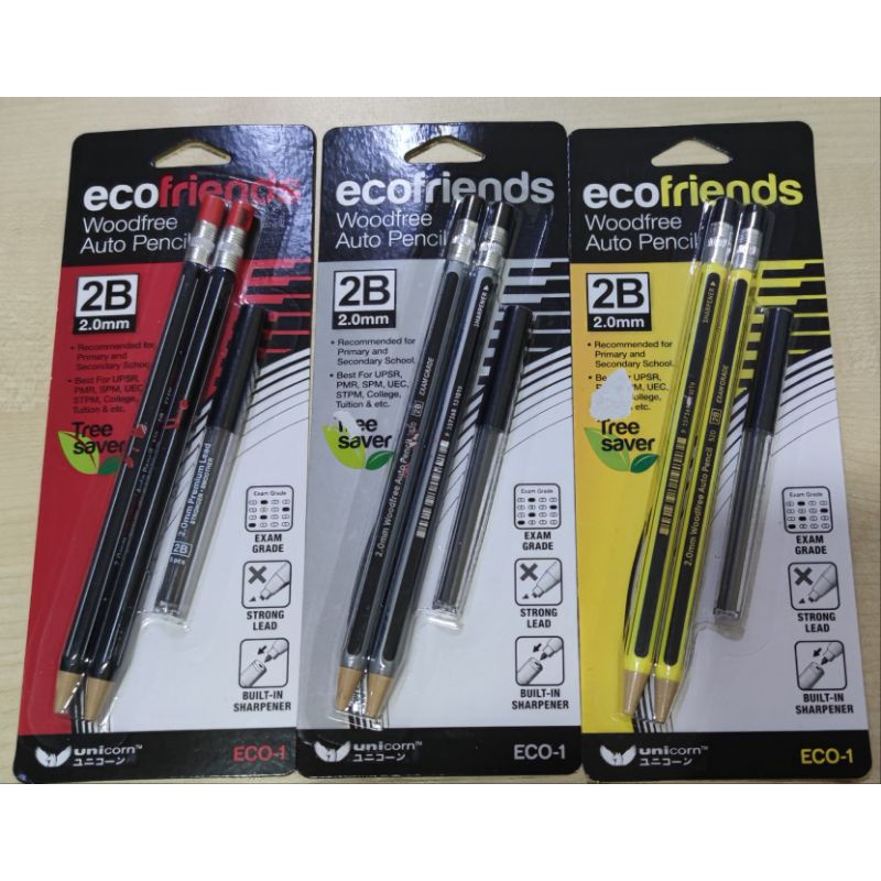 0Eco-1 EcoFriends Auto Pencil 2.0mm Set 2+1 /Unicorn Woodfree Auto Pencil Set
