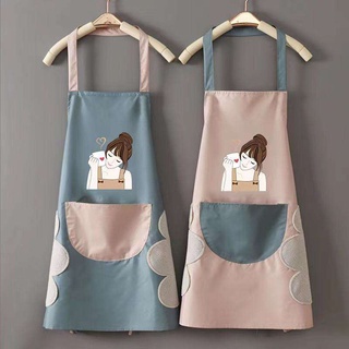 ผ้ากันเปื้อนกันน้ำพร้อมผ้าเช็ดมือมีกระเป๋าหน้า ผ้ากันเปื้อนลายMiss Cooking Apron GIRL