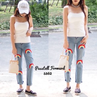 Korea rainbow denim jeans ยีนทรงบอยเข้ารูปกำลังดี  ลายน่าร๊ากกกก