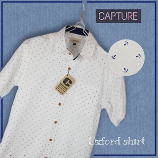 เสื้อเชิ้ตแขนสั้น คอปก ผ้า Oxford ลายสมอ  สีขาว มีถึง 4XL