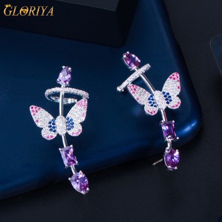 【Gloriya】ต่างหูสตั๊ด ชุบทองคําขาว 925 รูปผีเสื้อ อเมทิสต์ CZ สีม่วง เครื่องประดับแฟชั่น【Gloriya】E482