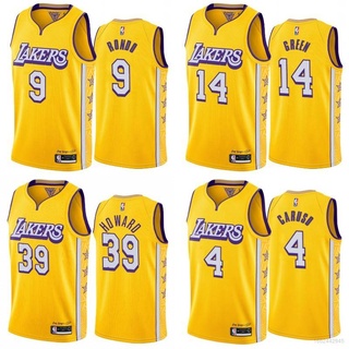 เสื้อกีฬาบาสเก็ตบอล แขนกุด ลายทีม NBA Jersey LA Lakers Rondo Howard Caruso สีเหลือง สไตล์คลาสสิก