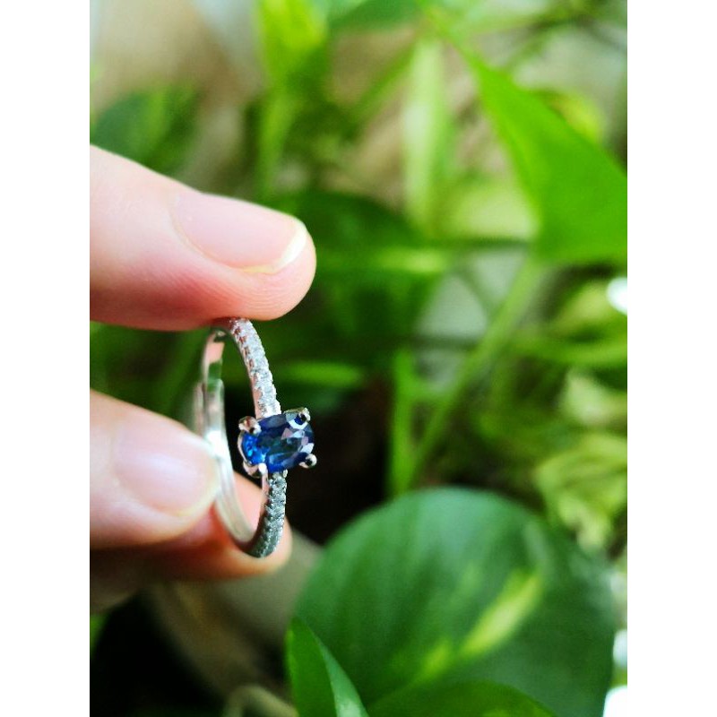 Natural Blue Sapphire อัญมณี 925 สร้อยคอเงิน