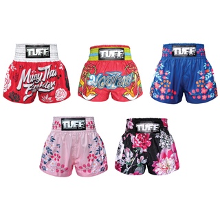 กางเกงซ้อมมวยกางเกงมวย กางเกงมวยไทย  กางเกงกีฬาTUFF Muay Thai Boxing Shorts Red Muay Thai Fighter with Flower Pattern