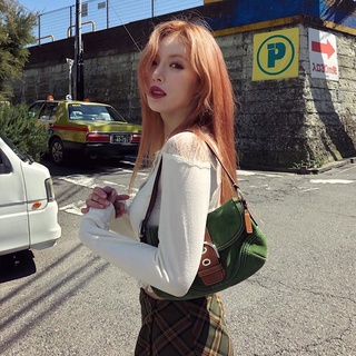 💥Hot Selling🎊👜bag 2022 new shoulder bag contrast color avocado green baguette handbag underarm bag