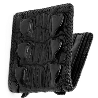 crocodile big tail bifold wallet pocket coin lacing black กระเป๋าสตางค์จระเข้สีดำ