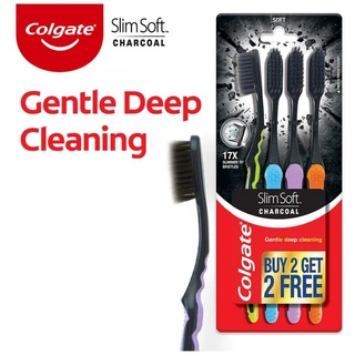 แปรงสีฟัน Colgate Slim Soft Charcoal คอลเกต สลิม ซอร์ฟ ชาร์โคล 4pcs Made in India.