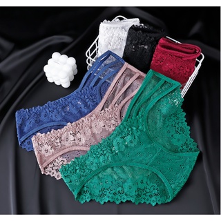 Three Piece Sexy Lace Women Panties Mid Waist Plus Size Briefs M-XL Solid Color