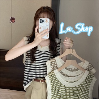 L.A Shop พร้อมส่ง เสื้อกล้ามไหมพรมคอกลม เนื้อผ้าระบายเป็นรูๆ"6248"