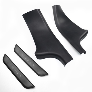 Tesla อุปกรณ์เสริมABS Rear Door Sill rotector Scuff late Cover For Tesla Model Y  Door inner Sill Cover &amp;am; Outer Door