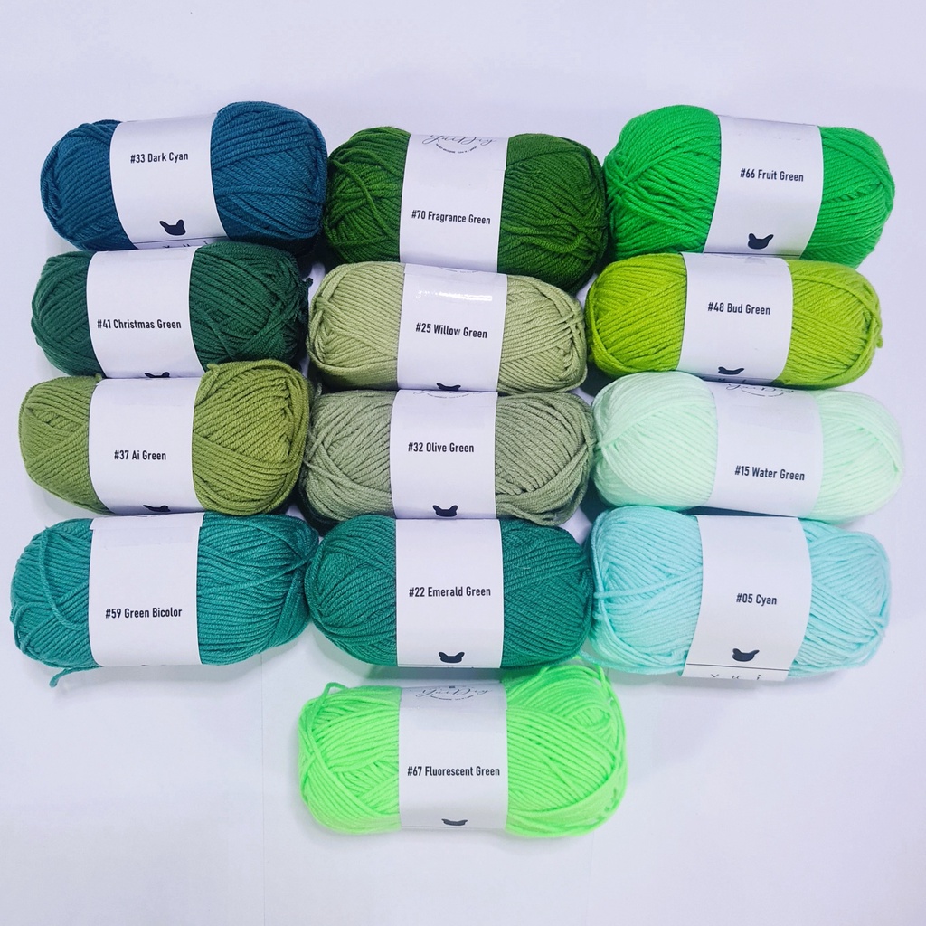 4Ply  YuiDiy โทนสีเขียว ไหมพรมคอตตอนนม 4plyน้ำหนัก50กรัม ไหมพรม Cotton