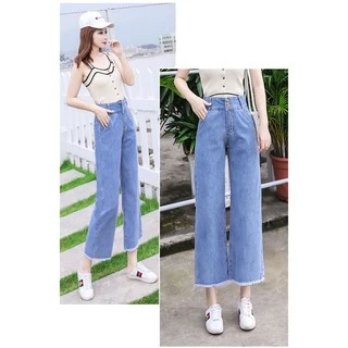 👖💖MKL💖👖 กางเกงยีนส์ขายาวปลายรุ่ย ทรงกระบอก ตกแต่งสามกระดุม 🚚⚡#8005