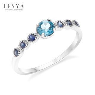 Lenya Jewelry แหวนเงินแท้ 925 ชุปทองคำขาว ประดับพลอย สีฟ้า บลูโทแพซ (Blue Topaz) ชูเด่น