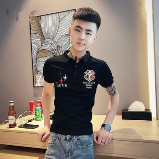 ฤดูร้อนใหม่แฟชั่นแขนสั้นTเสื้อยืดชายเกาหลีสลิมพิมพ์ปกPOLOเสื้อตาข่ายสีแดงแบรนด์น้ำแขนสั้นเสื้อยืด