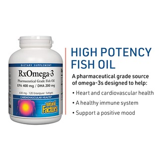 น้ำมันปลา RxOmega-3, 630mg Natural Factors Omega-3 ขนาดบรรจุ 120 Softgels (NTK)