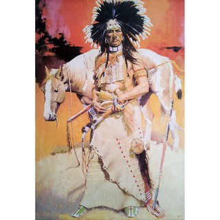 โปสเตอร์ ภาพวาด อเมริกัน อินเดียแดง Native American Indian POSTER 24”x35” Inch Painting Western V3