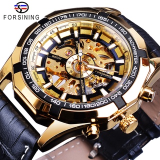 Forsining Brand Watch Men Skeleton Automatic Mechanical Watches Golden Skeleton Leather Wristwatch Top Brand Luxury Mont