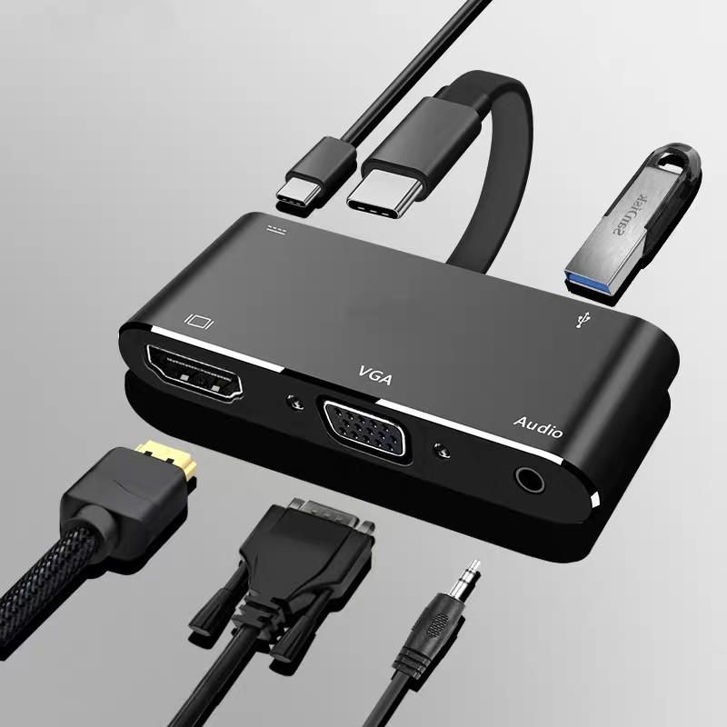 5in1 USB 3.1 Type C to HDMI+VGA Female Adapter