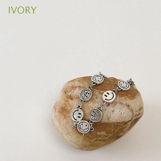 Ivory สร้อยข้อมือ โลหะผสมทองแดง รูปหน้ายิ้ม สไตล์เกาหลี เรียบง่าย เครื่องประดับ สําหรับผู้หญิง ผู้ชาย ของขวัญ