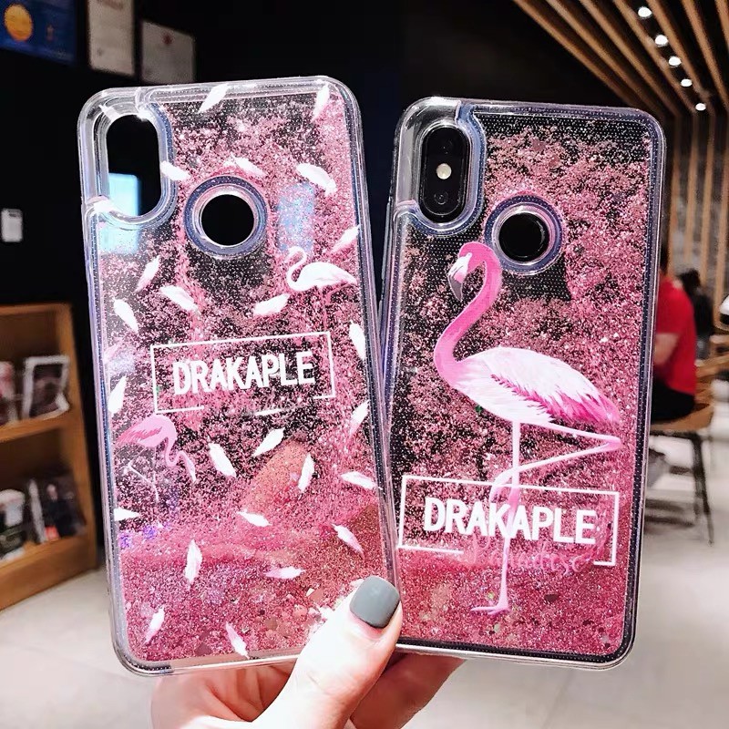 Huawei Honor 8X 9 Lite 10 V10 V20 Nova 3 3i Y7 Y9 2018 Y6 2019 Flamingo Patterned Glitter Liquid Bli