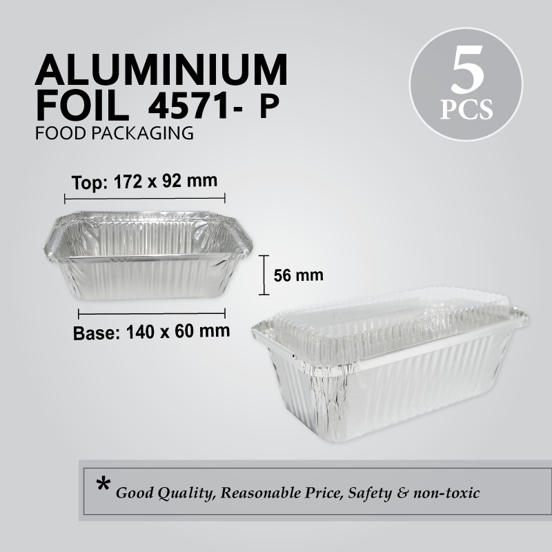 5 ชิ้น ALUMINIUM FOIL TRAY พร้อม LID 4571-P(RECTANGULAR)