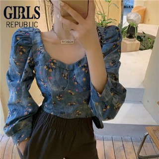 🦋Jean flower top🦋ครอปยีนส์พร้อมส่ง