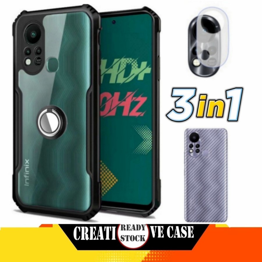 3 INC PACKAGE 1 เคสแข็ง Infinix Hot 11S 2021 Tpu กันกระแทกโปร่งใส - สีดํา