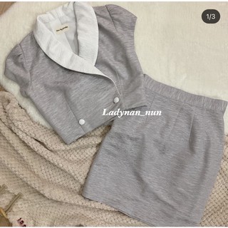 เสื้อ กระโปรง เข้าเซท สีเทา ลุคคุณหนู