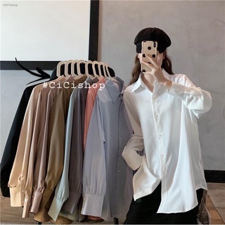 สปอตสินค้าCicishop(6067)เสื้อเชิ้ตคอปก Oversize Shirt ทรงหลวม สไตล์เกาหลีเก๋ไก๋ คลาสสิค มาแมทช์ได้หลายลุค