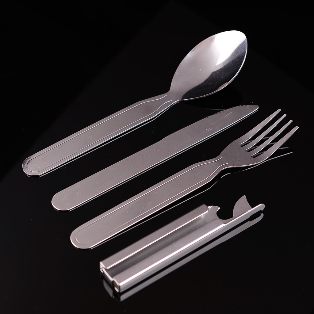 ۞4pcs/set Portable Stainless Steel Tableware fold knife utensil spoon set Spoon Fork Knife Dinnerware Camping Cooking cu